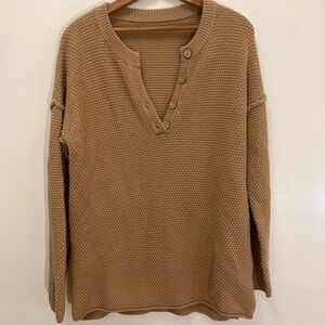 Waffle Tan V-Neck Women's Sweater